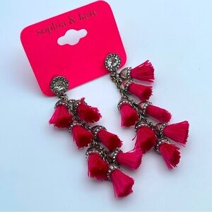 Sophia & Kate Pink Tassel Rhinestone Drop Statement Earrings
